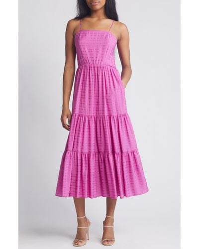 Chelsea28 Shine Stripe Sleeveless Tiered Maxi Sundress - Pink