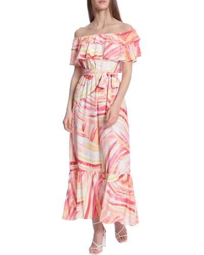 DONNA MORGAN FOR MAGGY Mix Stripe Off The Shoulder Maxi Dress - Pink