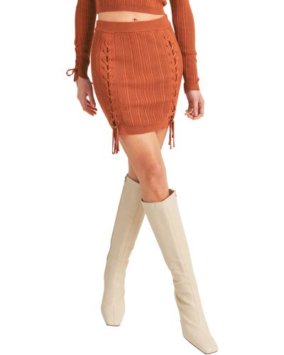 All In Favor Lace-up Rib Stitch Miniskirt In At Nordstrom, Size Small - Orange