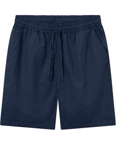 Forét Serene Cotton & Linen Drawstring Shorts - Blue