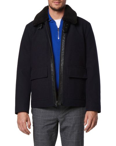 Andrew Marc Hudson Water Resistant Faux Shearling Trim Jacket - Blue