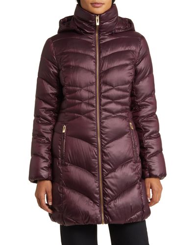 Via Spiga Quilted Puffer Jacket With Removable Hood - Red