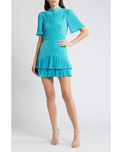 Saylor Marabella Ruffle Texture Dress - Blue