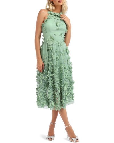 HELSI Camilla Floral Appliqué Halter Midi Dress - Green