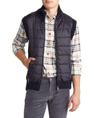 Brax Wyatt Hybrid Quilted Wool Blend Zip-up Vest - Black