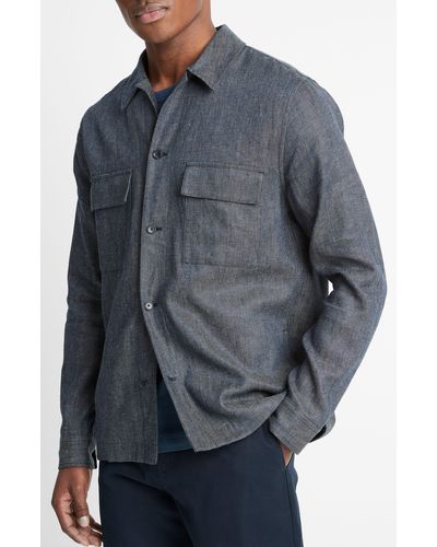 Vince Linen & Cotton Twill Shirt Jacket - Gray