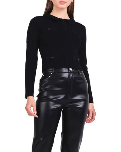 Endless Rose Rib Button Accent Knit Top - Black