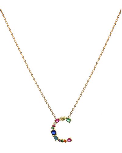 Panacea Multicolor Crystal Initial Pendant Necklace - Metallic