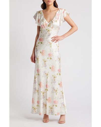 LoveShackFancy Floral Silk Maxi Dress - Natural