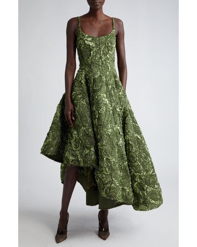 Jason Wu Marine Asymmetric Metallic Crinkle Jacquard Dress - Green