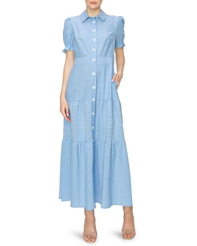 MELLODAY Stripe Shirtdress - Blue