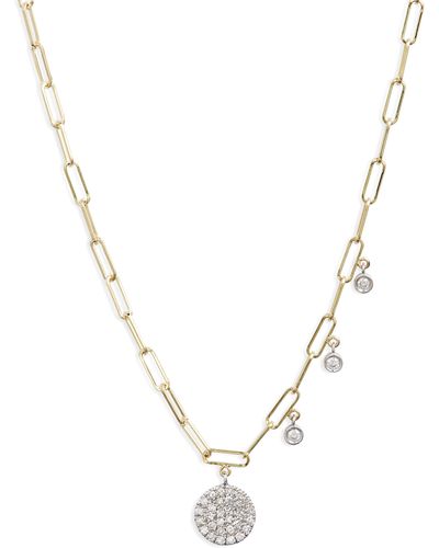 Meira T Diamond Disc Paperclip Chain Necklace - Metallic