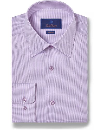 David Donahue Regular Fit Micro Dobby Cotton Dress Shirt - Purple