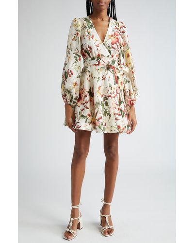 Zimmermann Lexi Floral Long Sleeve Linen Wrap Dress - Multicolor