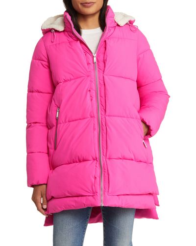 Sam Edelman Puffer Jacket With Removable Faux Shearling Trim - Pink