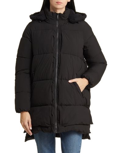Sam Edelman Puffer Jacket With Removable Faux Shearling Trim - Black