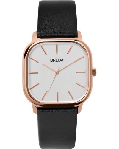 Breda Visser Square Leather Strap Watch - Black
