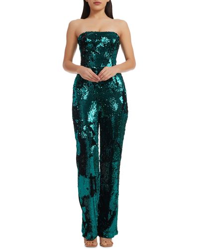 Dress the Population Andy Sequin Strapless Jumpsuit - Green