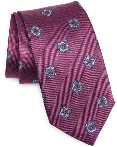 David Donahue Geometric Medallion Silk Tie - Purple