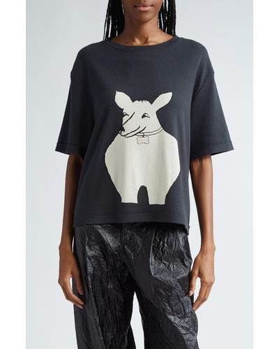 Eckhaus Latta Brutal Oversize Pointelle Stitch Cotton Graphic T-shirt - Black