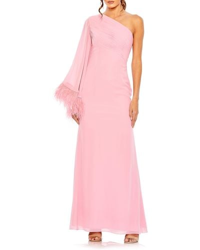 Mac Duggal One-shoulder Feather Gown - Pink