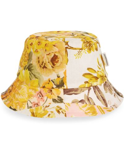 Zimmermann Floral Print Cotton Canvas Bucket Hat - Metallic