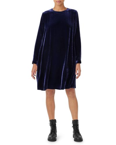 Eileen Fisher Long Sleeve Velvet Shift Dress - Blue