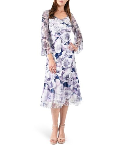 Komarov Floral Lace & Charmeuse Dress - Blue