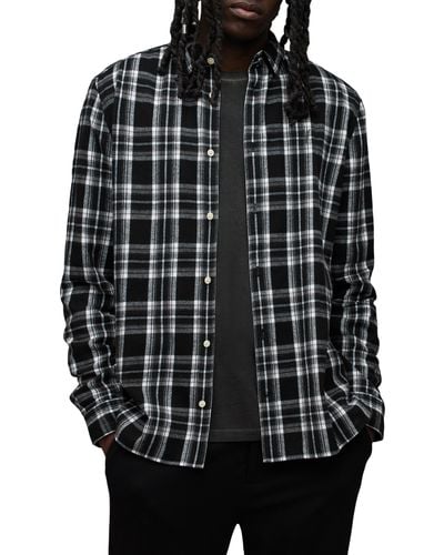 AllSaints Leulus Plaid Cotton Flannel Button-up Shirt - Black