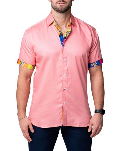 Maceoo Galileo Pazole Short Sleeve Cotton Button-up Shirt At Nordstrom - Pink