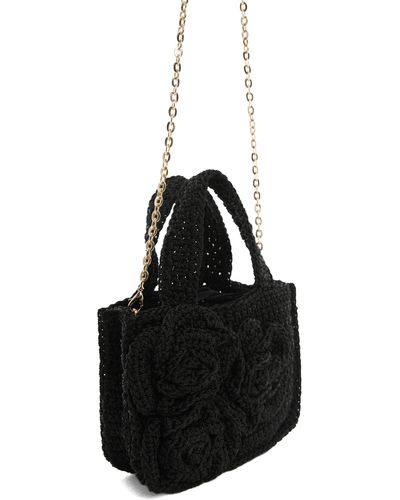 Mango Crochet Top Handle Bag - Black