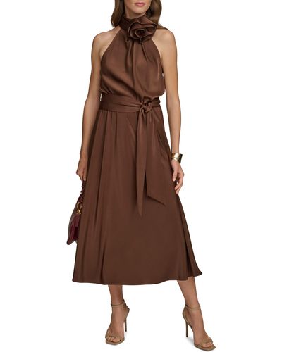 Donna Karan Rosette Detail Midi Dress - Brown