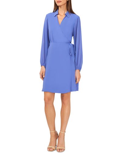 Halogen® Halogen(r) Long Sleeve Faux Wrap Shirtdress - Blue