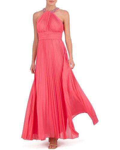 Eliza J Crystal Detail Pleated Gown - Pink