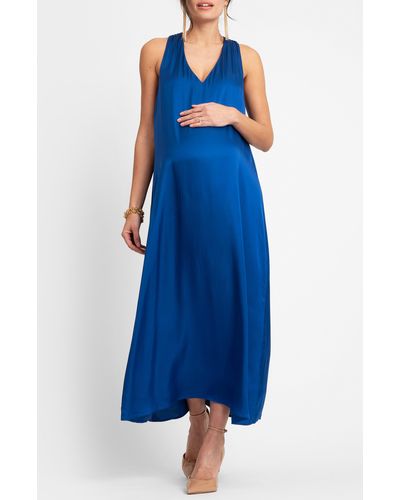 Seraphine Reversible A-line Maternity Maxi Dress - Blue
