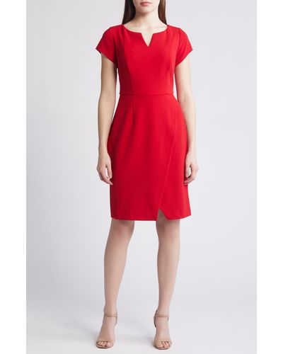 Connected Apparel Notched Sheath Dress - Red