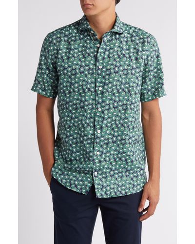 Eton Slim Fit Kiwi Print Short Sleeve Linen Button-up Shirt - Green