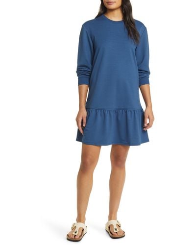 Caslon Caslon(r) Long Sleeve Drop Waist Sweatshirt Dress - Blue