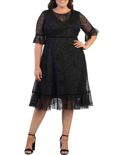 Kiyonna Francesca Mesh Cocktail Dress - Black