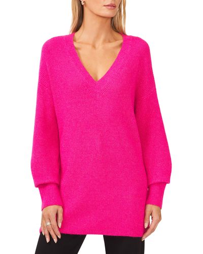 Halogen® Halogen(r) V-neck Tunic Sweater - Pink