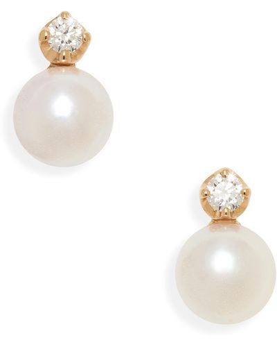 Mikimoto Akoya Cultured Pearl & Diamond Stud Earrings - White