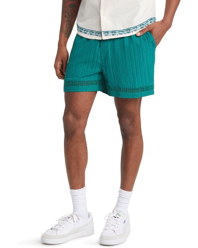 Native Youth Rib Textured Seersucker Shorts - Green