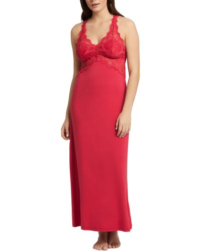 Fleur't Belle Époque Lace Trim Knit Nightgown - Red