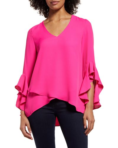 Vince Camuto Flutter Sleeve Tunic - Pink