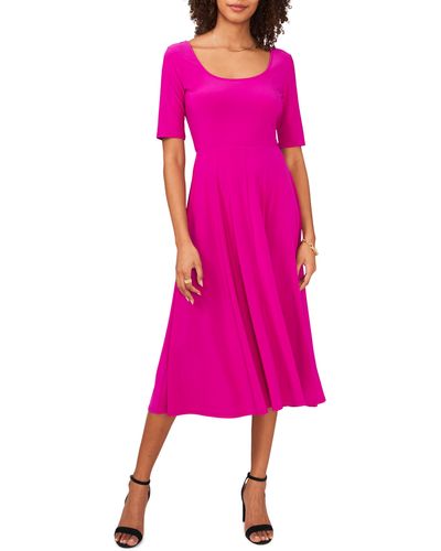 Chaus Elbow Sleeve Fit & Flare Knit Midi Dress - Pink