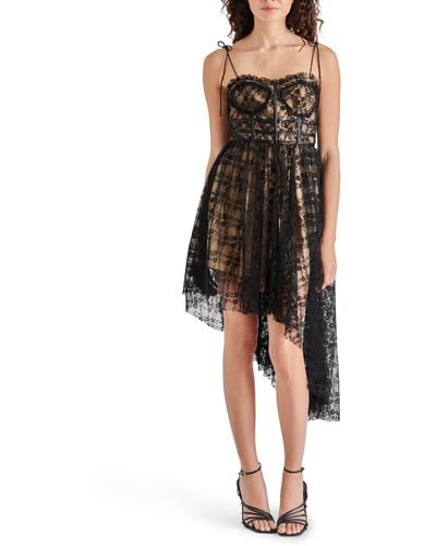 Steve Madden Dali Floral Lace Asymmetric Hem Dress - Black