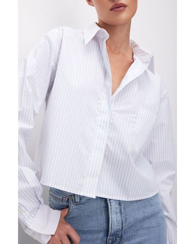 GOOD AMERICAN Stripe Crop Button-up Shirt - White