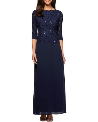 Alex Evenings Sequin Lace & Chiffon Gown - Blue