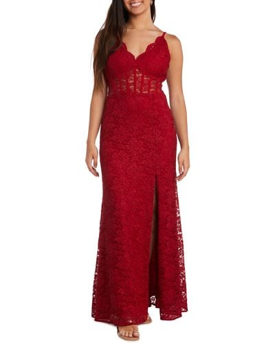 Morgan & Co. Corset Lace Sleeveless Gown - Red