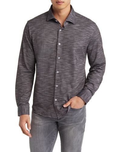 Stone Rose Slub Knit Button-up Shirt - Gray